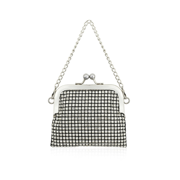 Amika Black & Silver Diamante Mini Clutch Purse