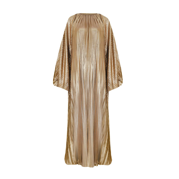 Isabel Metallic Rose Gold Pleated Kaftan Dress