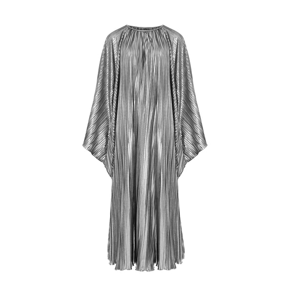 Isabel Metallic Silver Pleated Kaftan Dress