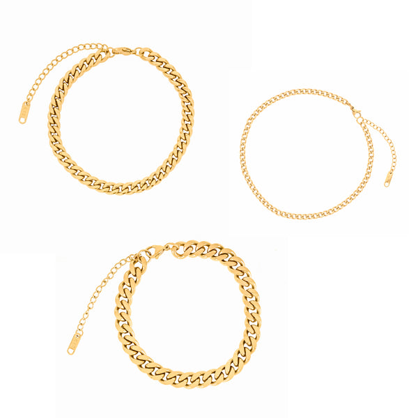 3pc Gold Cuban Link Anklets