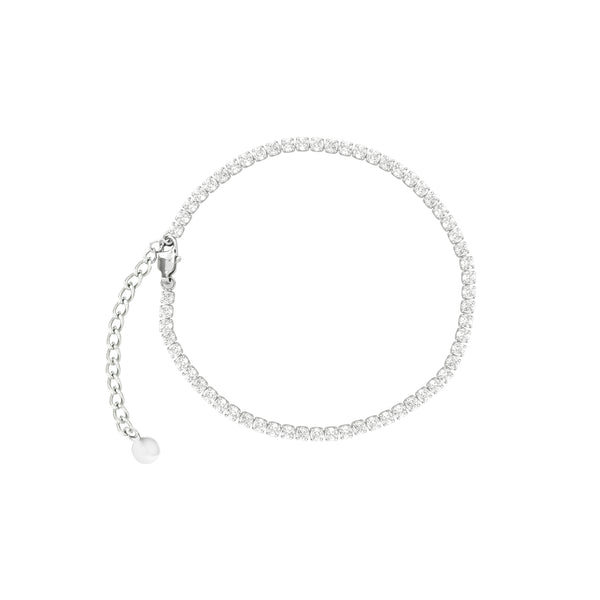 Silver Crystal Tennis Anklet - 3mm